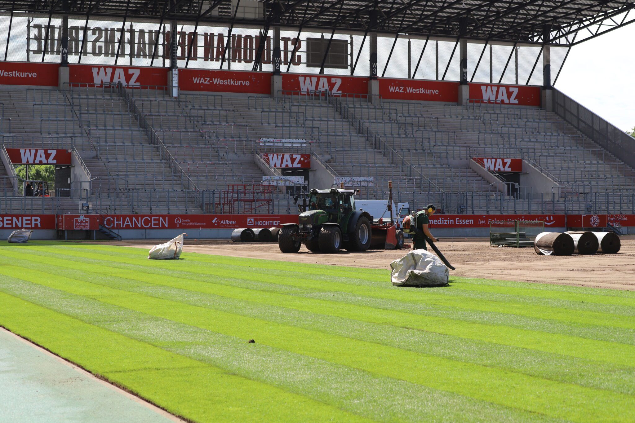 Neuer Rasen, Zuschauertribüne, Stadionname – Rot-Weiss Essen