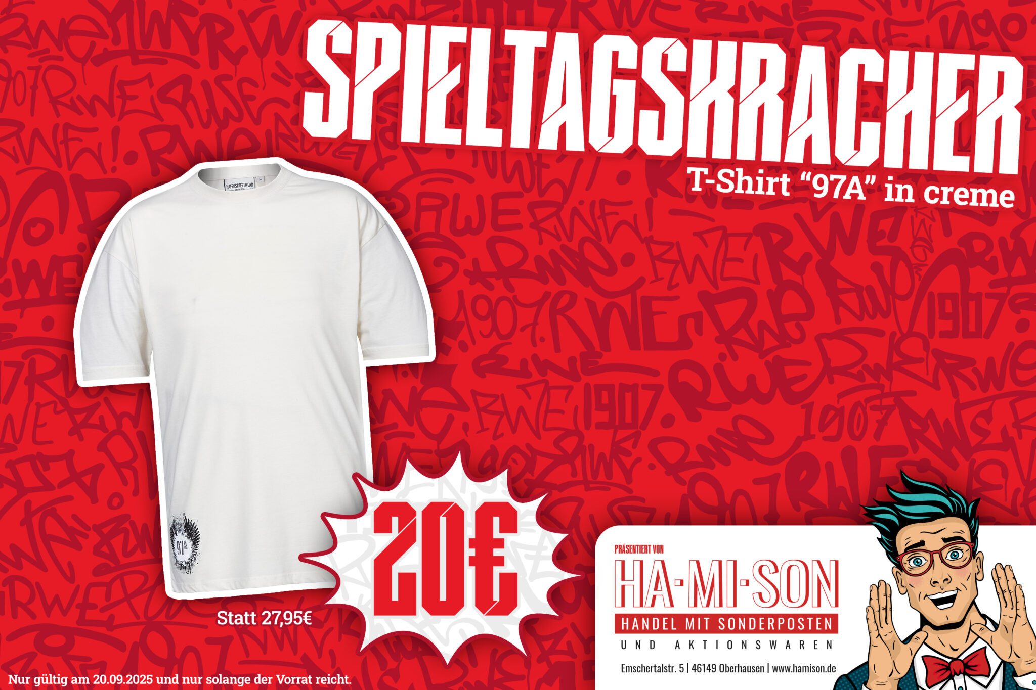 Spieltagskracher Rostock am Samstag: T-Shirt „97A“ creme – Rot-Weiss Essen