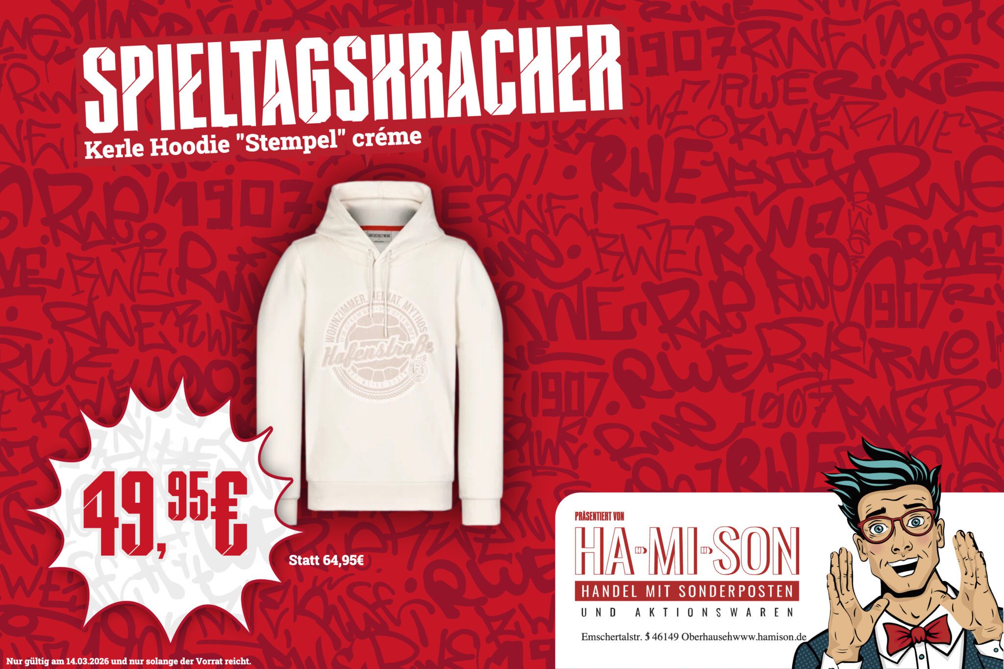 Spieltagskracher: Hoodie "Stempel" weiss-creme – Rot-Weiss Essen