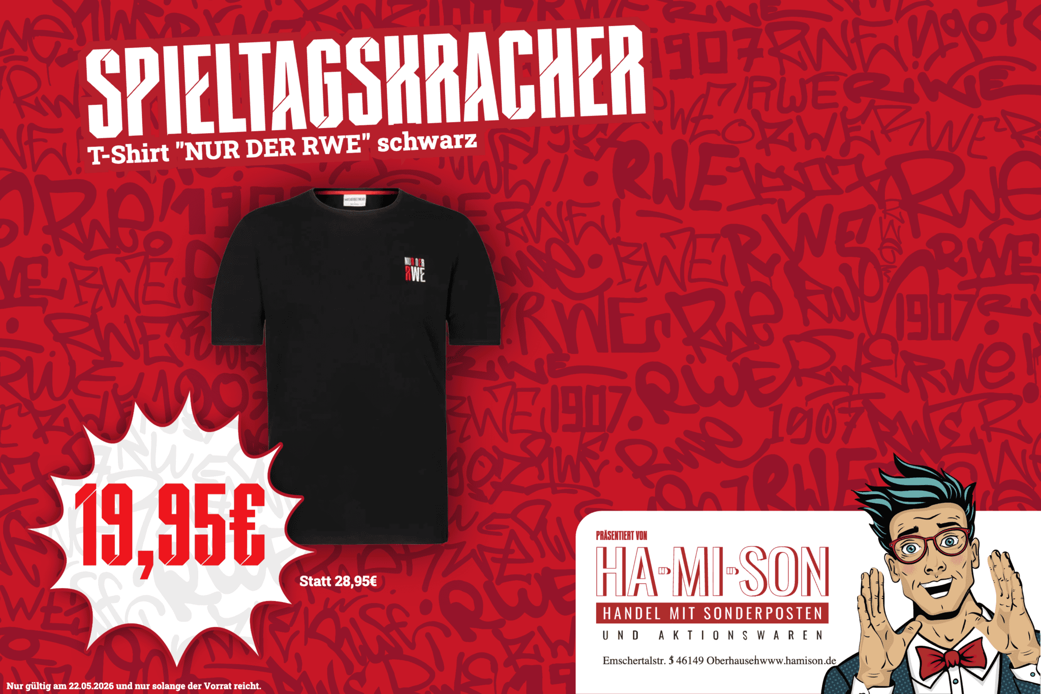 Spieltagskracher: T-Shirt "NUR DER RWE" schwarz – Rot-Weiss Essen
